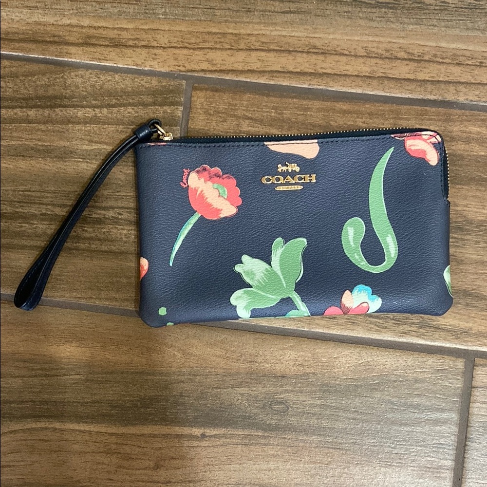 Coach Floral Wristlet in Black